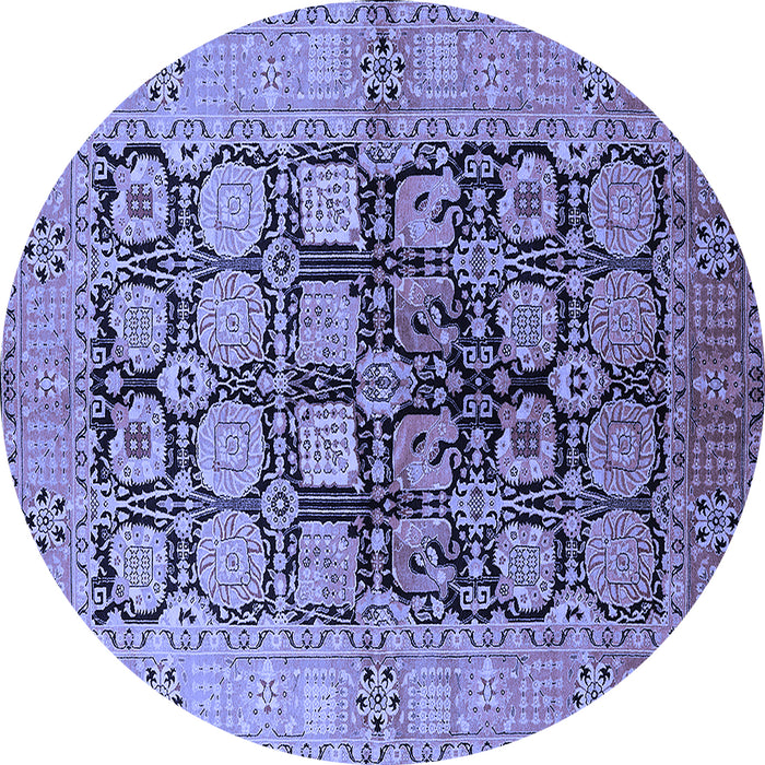 Round Machine Washable Oriental Blue Industrial Rug, wshurb3154blu