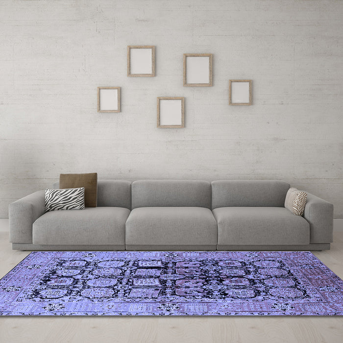 Machine Washable Oriental Blue Industrial Rug in a Living Room, wshurb3154blu