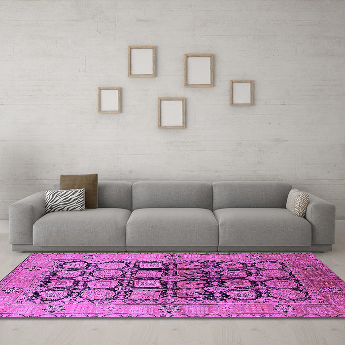 Machine Washable Oriental Purple Industrial Area Rugs in a Living Room, wshurb3154pur