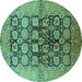 Round Oriental Turquoise Industrial Rug, urb3154turq