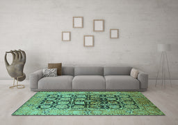 Machine Washable Oriental Turquoise Industrial Area Rugs in a Living Room,, wshurb3154turq