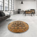 Round Mid-Century Modern Red Brown Oriental Rug in a Office, urb3154