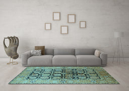 Machine Washable Oriental Light Blue Industrial Rug in a Living Room, wshurb3154lblu