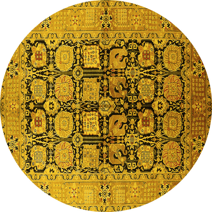 Round Machine Washable Oriental Yellow Industrial Rug, wshurb3154yw