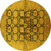 Round Machine Washable Oriental Yellow Industrial Rug, wshurb3154yw