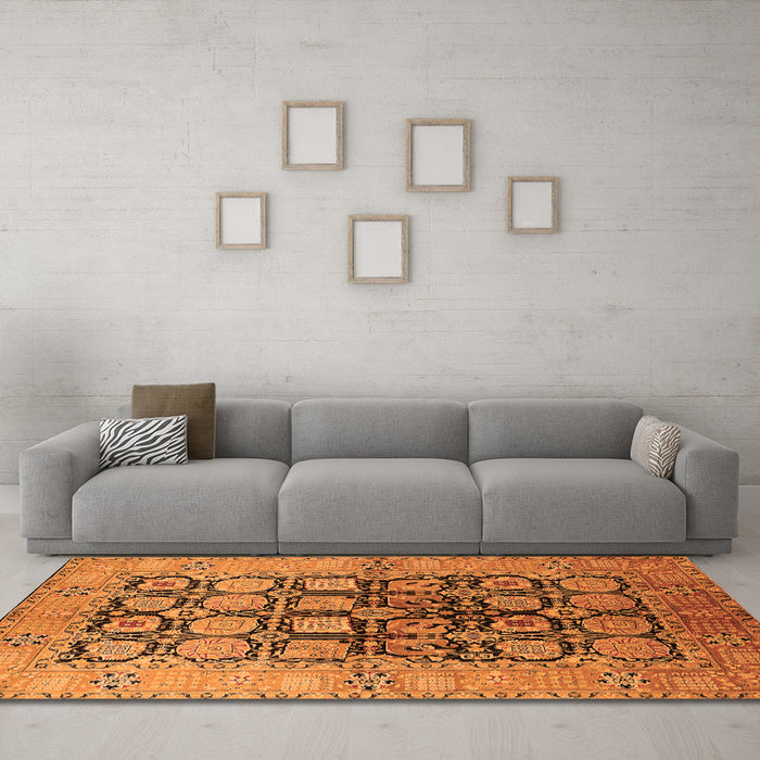 Machine Washable Oriental Orange Industrial Area Rugs in a Living Room, wshurb3154org