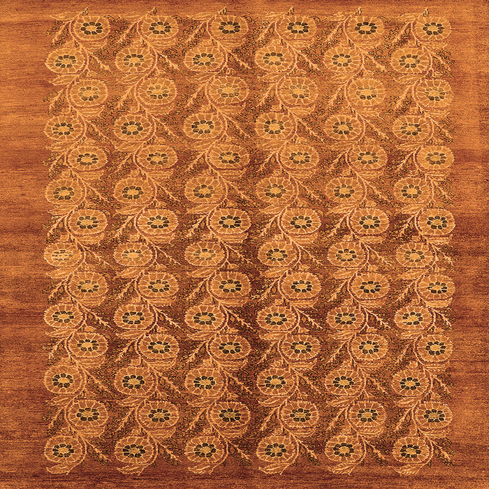 Square Machine Washable Oriental Orange Industrial Area Rugs, wshurb3155org
