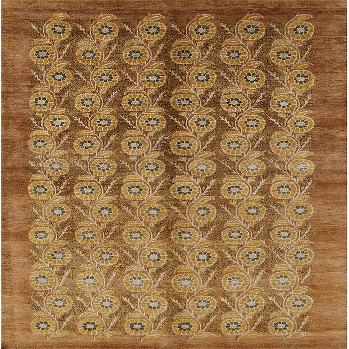 Square Mid-Century Modern Mahogany Brown Oriental Rug, urb3155