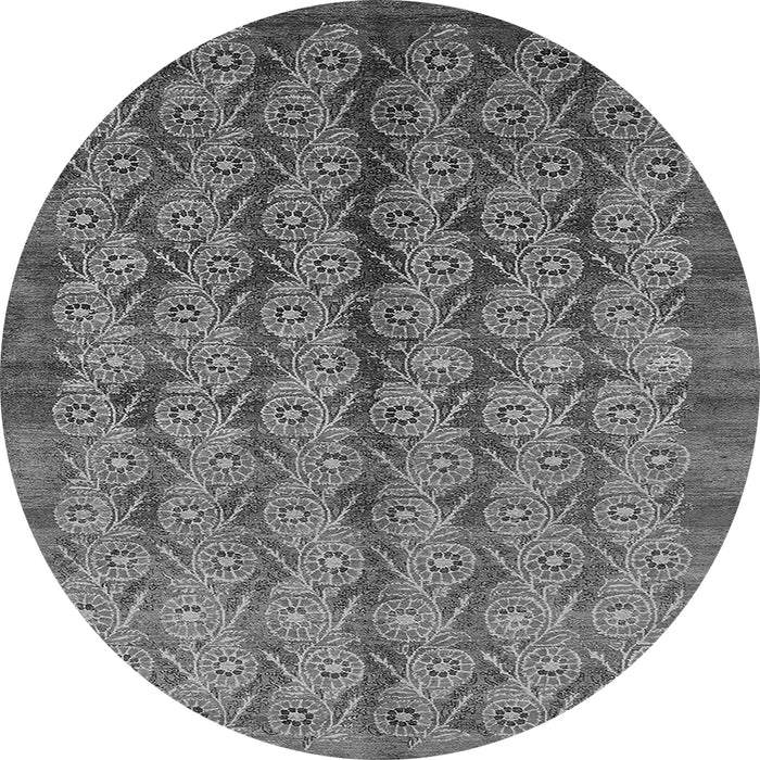 Round Machine Washable Oriental Gray Industrial Rug, wshurb3155gry