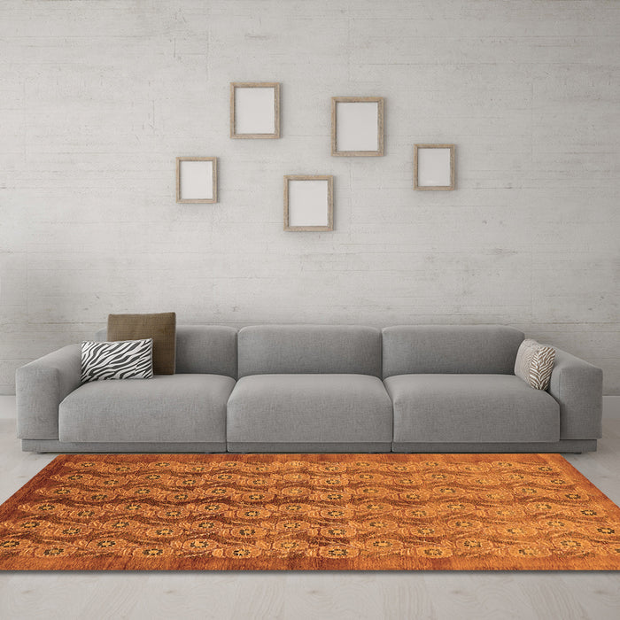 Machine Washable Oriental Orange Industrial Area Rugs in a Living Room, wshurb3155org