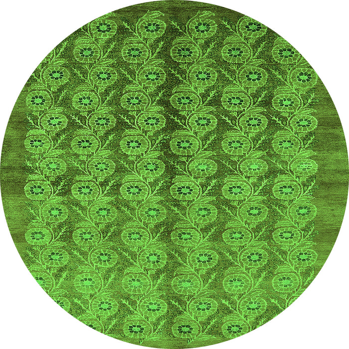Round Machine Washable Oriental Green Industrial Area Rugs, wshurb3155grn