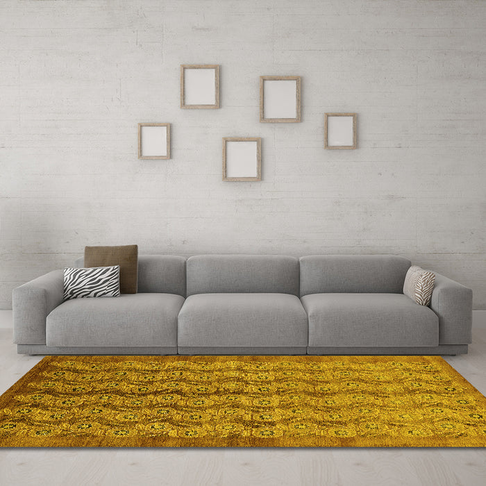 Machine Washable Oriental Yellow Industrial Rug in a Living Room, wshurb3155yw