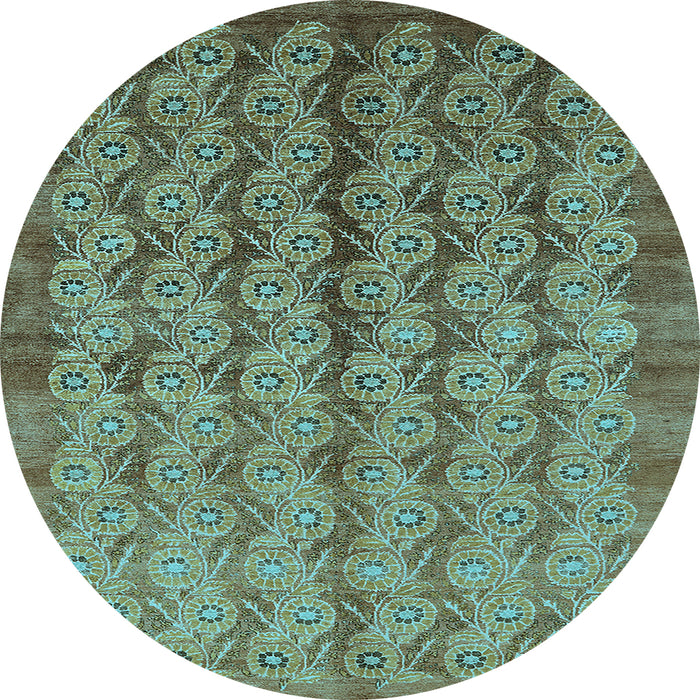 Round Machine Washable Oriental Light Blue Industrial Rug, wshurb3155lblu