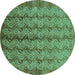 Round Machine Washable Oriental Turquoise Industrial Area Rugs, wshurb3155turq