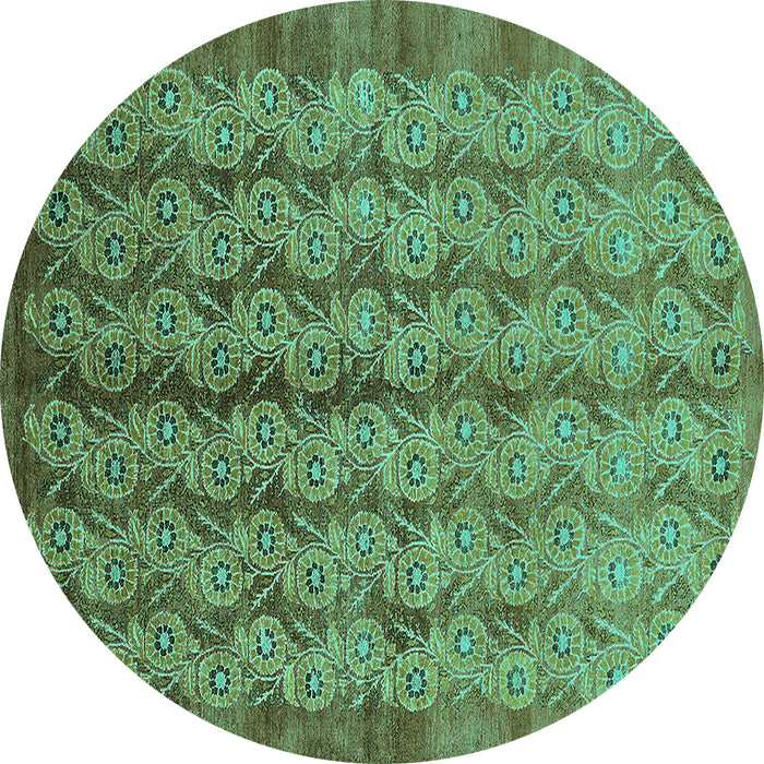 Round Oriental Turquoise Industrial Rug, urb3155turq