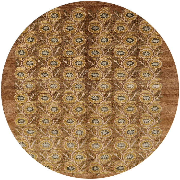 Round Mid-Century Modern Mahogany Brown Oriental Rug, urb3155