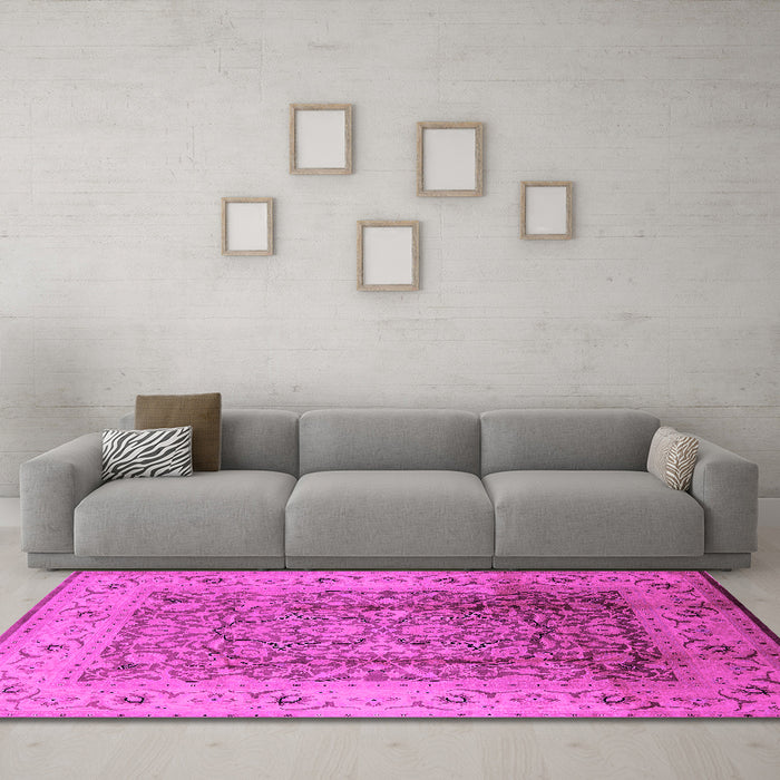 Machine Washable Oriental Pink Industrial Rug in a Living Room, wshurb3156pnk