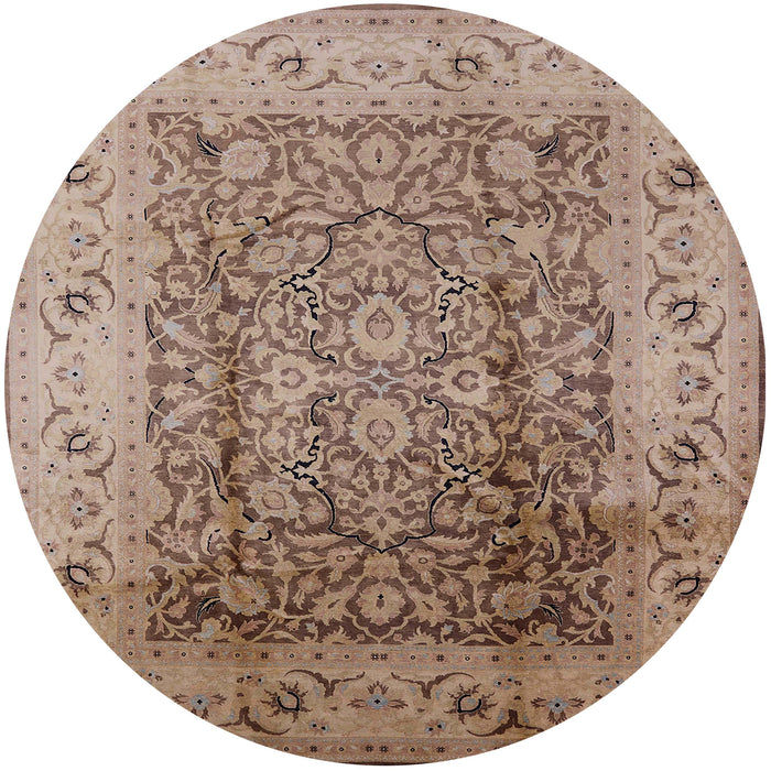Round Mid-Century Modern Sienna Brown Oriental Rug, urb3156
