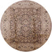 Round Mid-Century Modern Sienna Brown Oriental Rug, urb3156