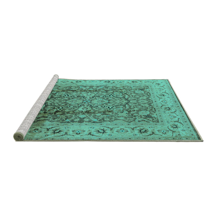 Sideview of Machine Washable Oriental Turquoise Industrial Area Rugs, wshurb3156turq