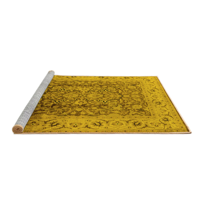 Sideview of Machine Washable Oriental Yellow Industrial Rug, wshurb3156yw