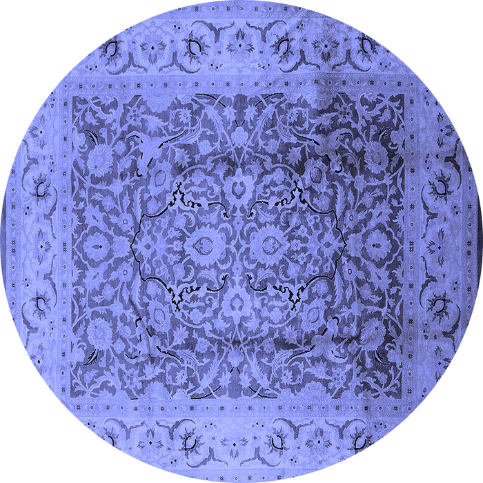 Round Machine Washable Oriental Blue Industrial Rug, wshurb3156blu