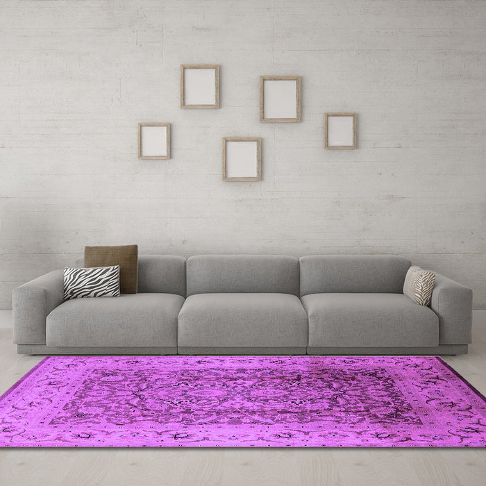 Machine Washable Oriental Purple Industrial Area Rugs in a Living Room, wshurb3156pur