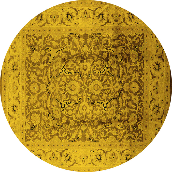 Round Machine Washable Oriental Yellow Industrial Rug, wshurb3156yw