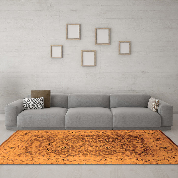 Machine Washable Oriental Orange Industrial Area Rugs in a Living Room, wshurb3156org