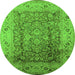 Round Machine Washable Oriental Green Industrial Area Rugs, wshurb3156grn