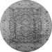 Round Machine Washable Oriental Gray Industrial Rug, wshurb3156gry