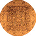 Round Machine Washable Oriental Orange Industrial Area Rugs, wshurb3156org