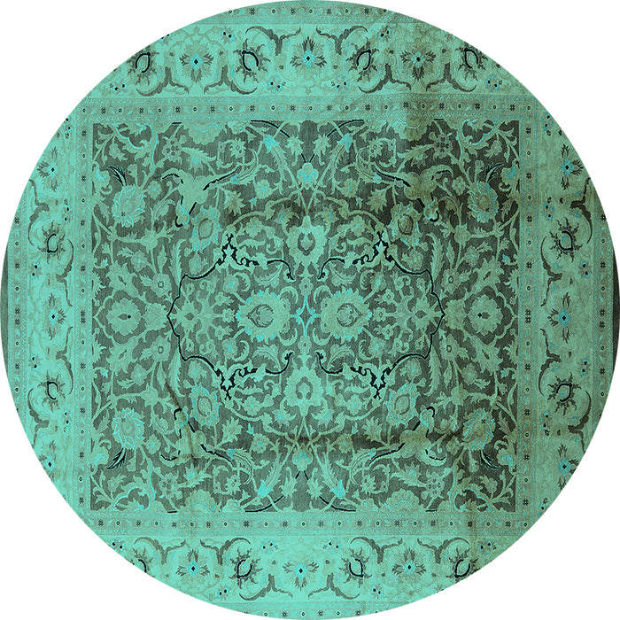 Round Machine Washable Oriental Turquoise Industrial Area Rugs, wshurb3156turq