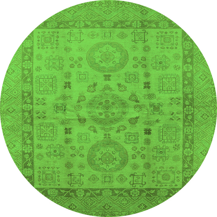 Round Machine Washable Oriental Green Industrial Area Rugs, wshurb3157grn