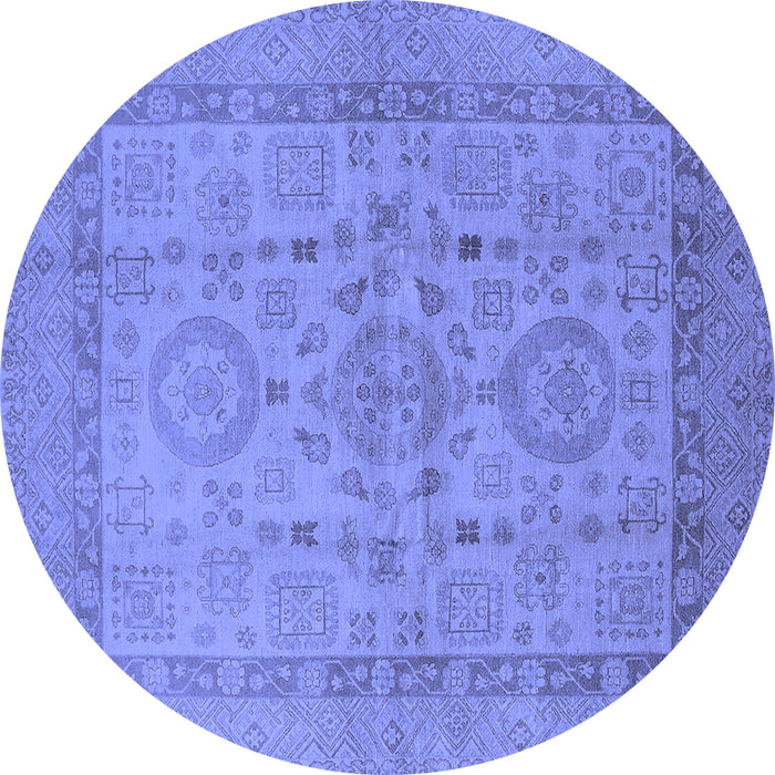 Round Machine Washable Oriental Blue Industrial Rug, wshurb3157blu