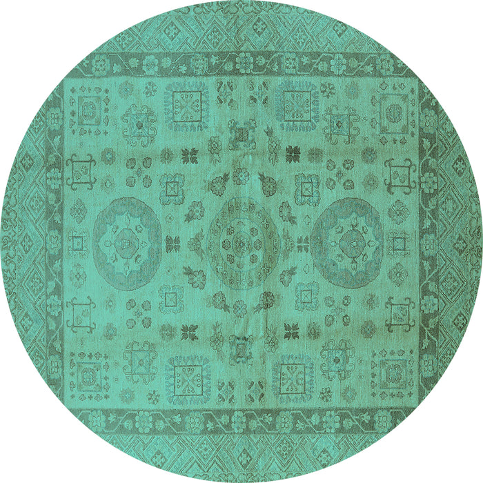 Round Machine Washable Oriental Turquoise Industrial Area Rugs, wshurb3157turq