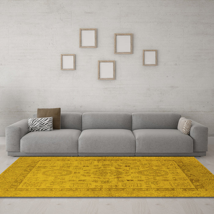Machine Washable Oriental Yellow Industrial Rug in a Living Room, wshurb3157yw