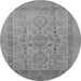 Round Machine Washable Oriental Gray Industrial Rug, wshurb3157gry