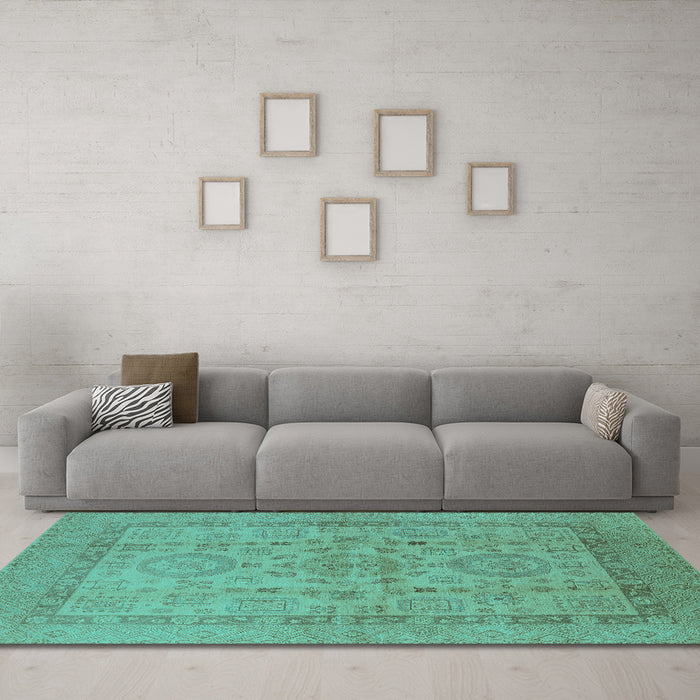 Machine Washable Oriental Turquoise Industrial Area Rugs in a Living Room,, wshurb3157turq