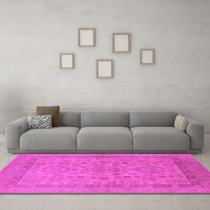 Machine Washable Oriental Pink Industrial Rug in a Living Room, wshurb3157pnk