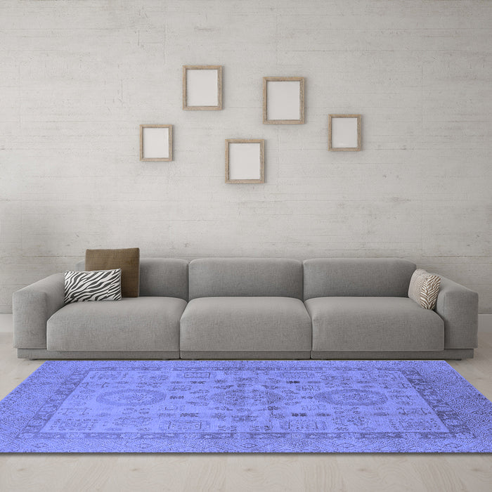 Machine Washable Oriental Blue Industrial Rug in a Living Room, wshurb3157blu