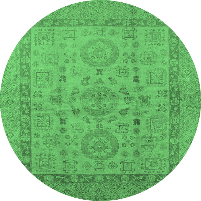 Round Machine Washable Oriental Emerald Green Industrial Area Rugs, wshurb3157emgrn