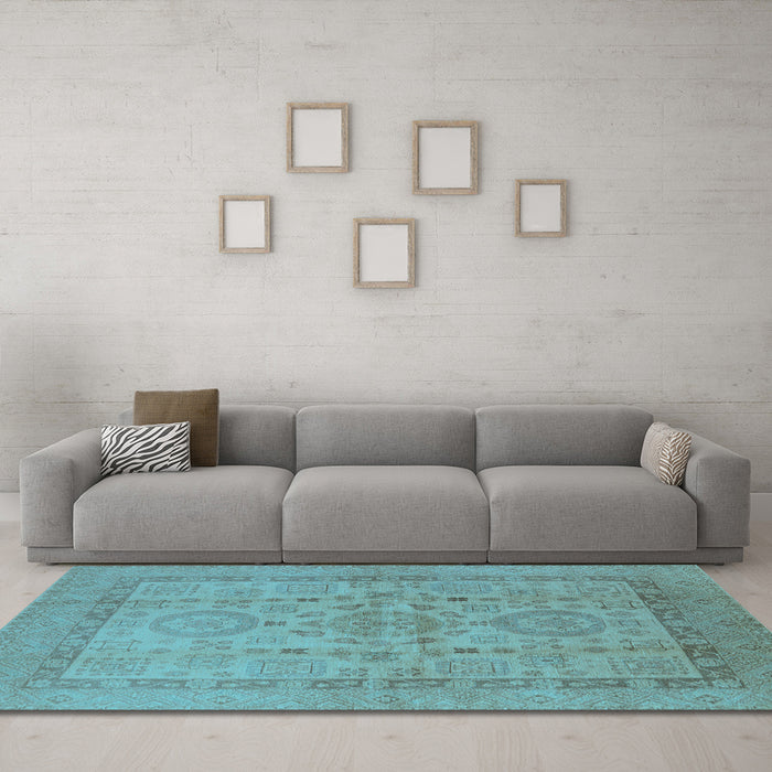 Machine Washable Oriental Light Blue Industrial Rug in a Living Room, wshurb3157lblu