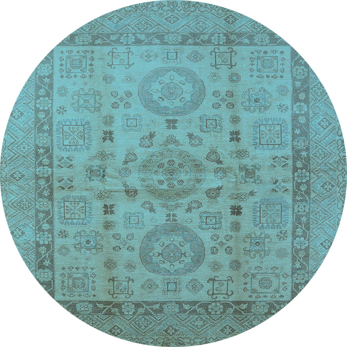Round Machine Washable Oriental Light Blue Industrial Rug, wshurb3157lblu