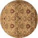 Round Machine Washable Oriental Brown Industrial Rug, wshurb3158brn