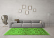 Machine Washable Oriental Green Industrial Area Rugs in a Living Room,, wshurb3158grn