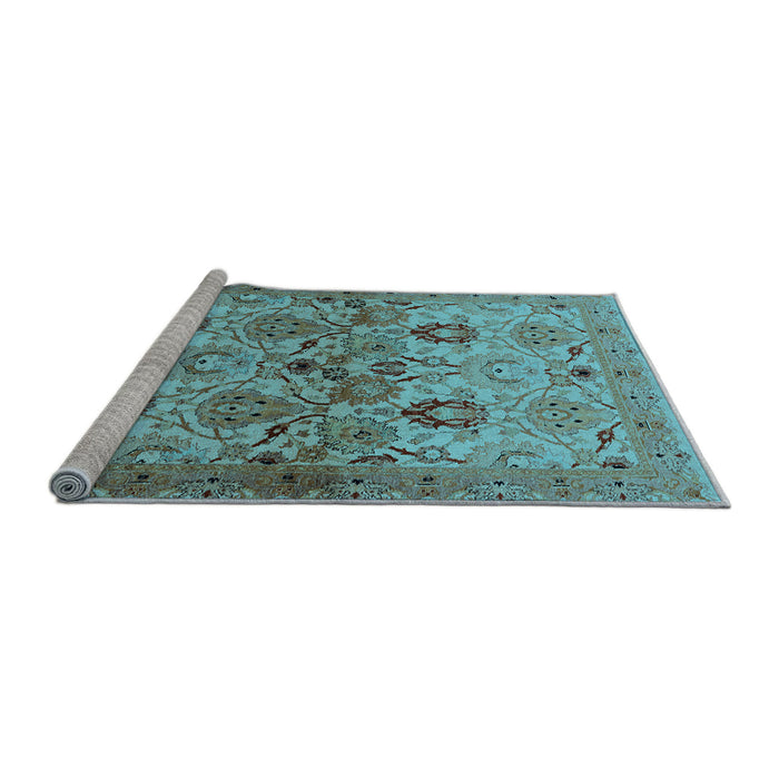 Sideview of Machine Washable Oriental Light Blue Industrial Rug, wshurb3158lblu