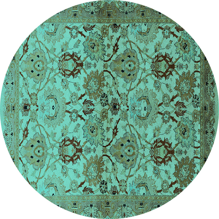 Round Oriental Turquoise Industrial Rug, urb3158turq
