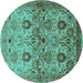 Round Oriental Turquoise Industrial Rug, urb3158turq