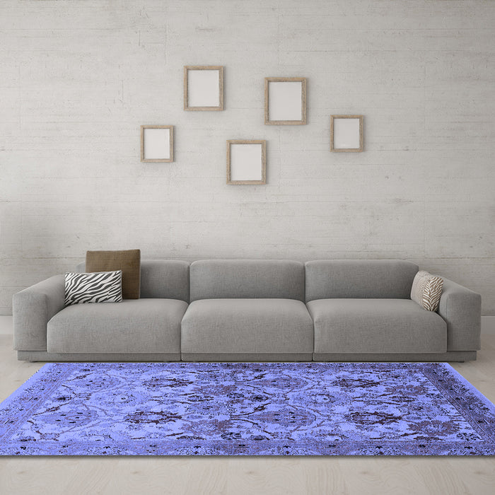 Machine Washable Oriental Blue Industrial Rug in a Living Room, wshurb3158blu